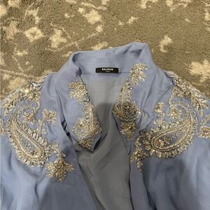 Balmain Light Blue Jacket with Silver Embellishments